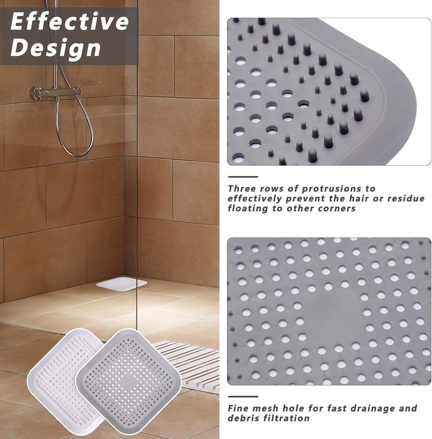 Alyvisun 2Pcs Silicona Atrapa Pelos Ducha con Ventosa, Filtro de Cabello Protector de Drenaje Plegable, Coladores de Desagüe de Fregadero para Baño, Bañera, Ccocina (Gris Claro + Blanco Marfil)