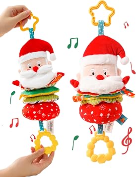 Jollybaby Car Seat Stroller Crib Hanging Toy for Baby 6-12-18-36 Months, My Baby First Christmas Santa Claus Musical Pull String Toys, Tummy Time Infants/Newborns Easter Gifts for Boy and Girl