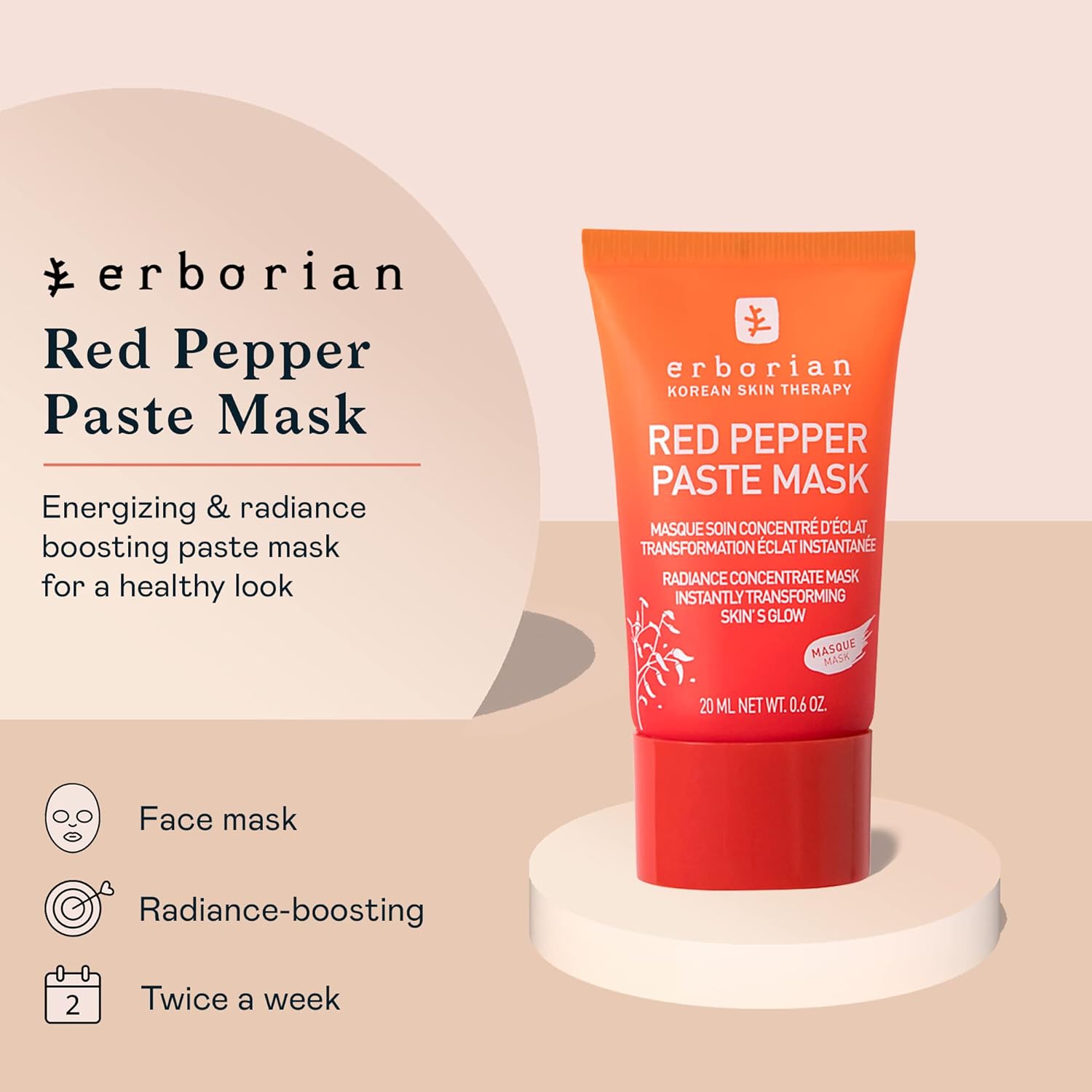 Erborian Red Pepper Paste Face Mask - Energizing & Radiance Boosting Facial Mask for Hydration & Glow with Vitamins C & E, Antioxidants & Soothing Liquorice Extract - Korean Skin Therapy - Image 2