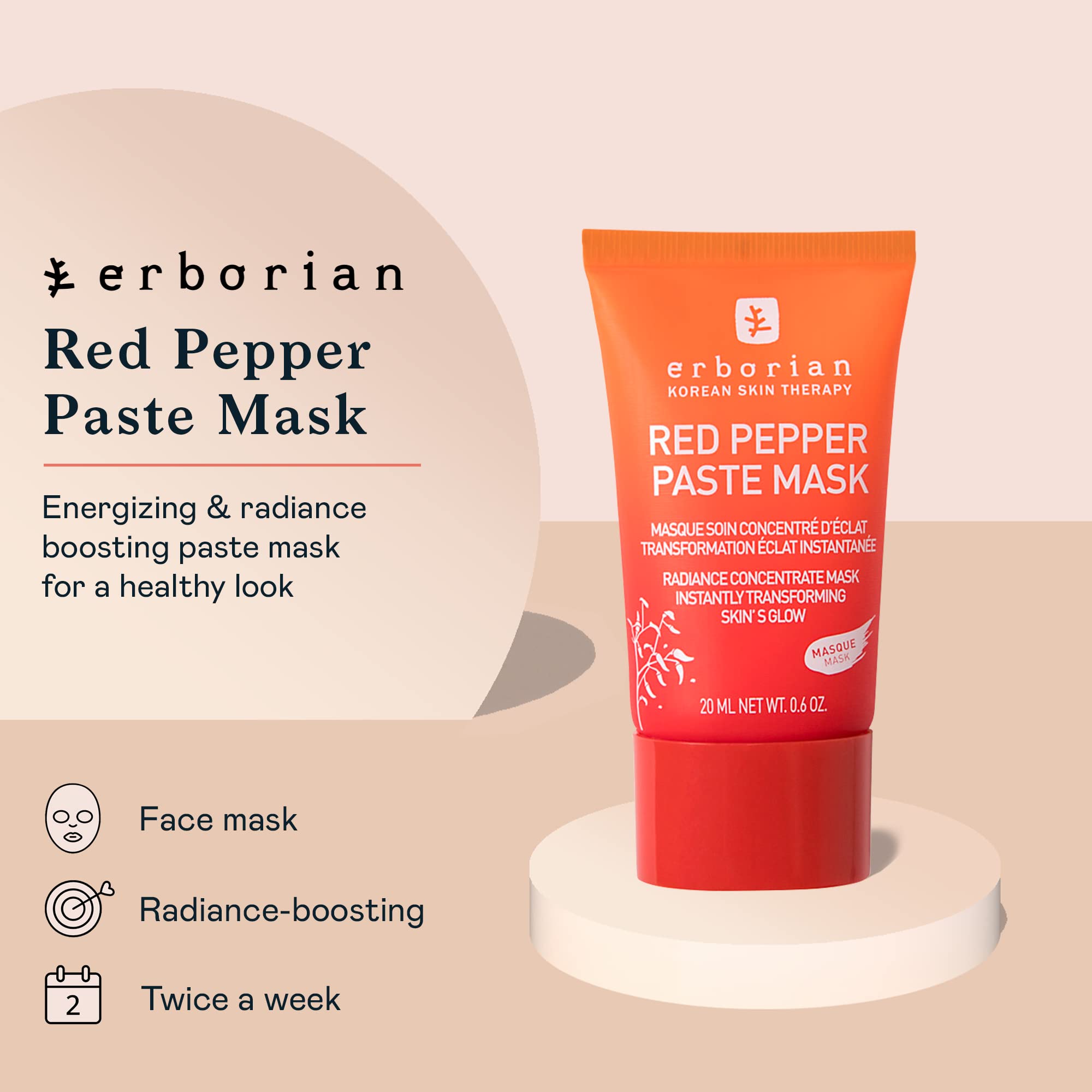 Erborian Red Pepper Paste Face Mask - Energizing & Radiance Boosting Facial Mask for Hydration & Glow with Vitamins C & E, Antioxidants & Soothing Liquorice Extract - Korean Skin Therapy