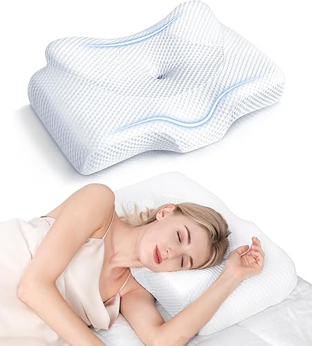 Osteo Almohada cervical para aliviar el dolor de cuello, diseño hueco, almohadas de espuma viscoelástica sin olor con funda de enfriamiento,
