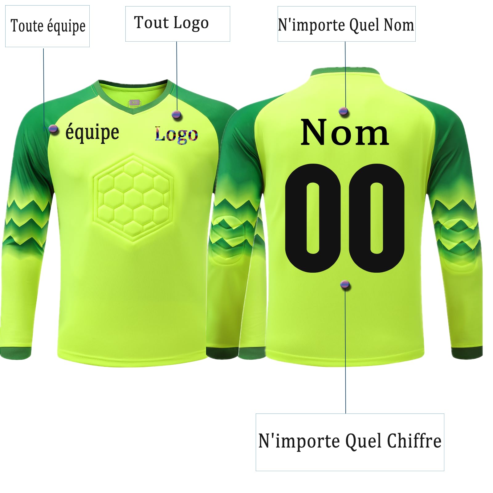 Gardien Foot Personnalisé Maillot de Gardien de But Enfant Homme Personnalisable avec Le Logo de l'équipe de Numéro de Nom