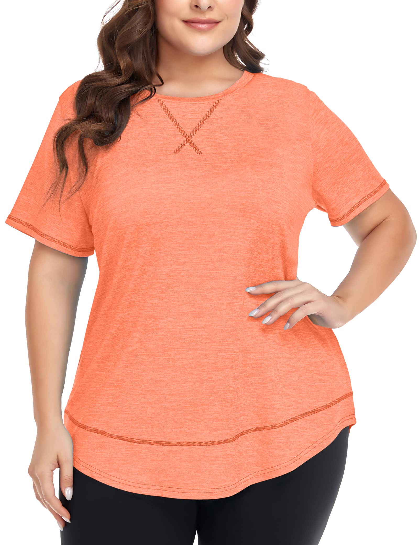COOTRY Plus Size Workout Tops for Women Short Sleeve Athletic Yoga Shirts