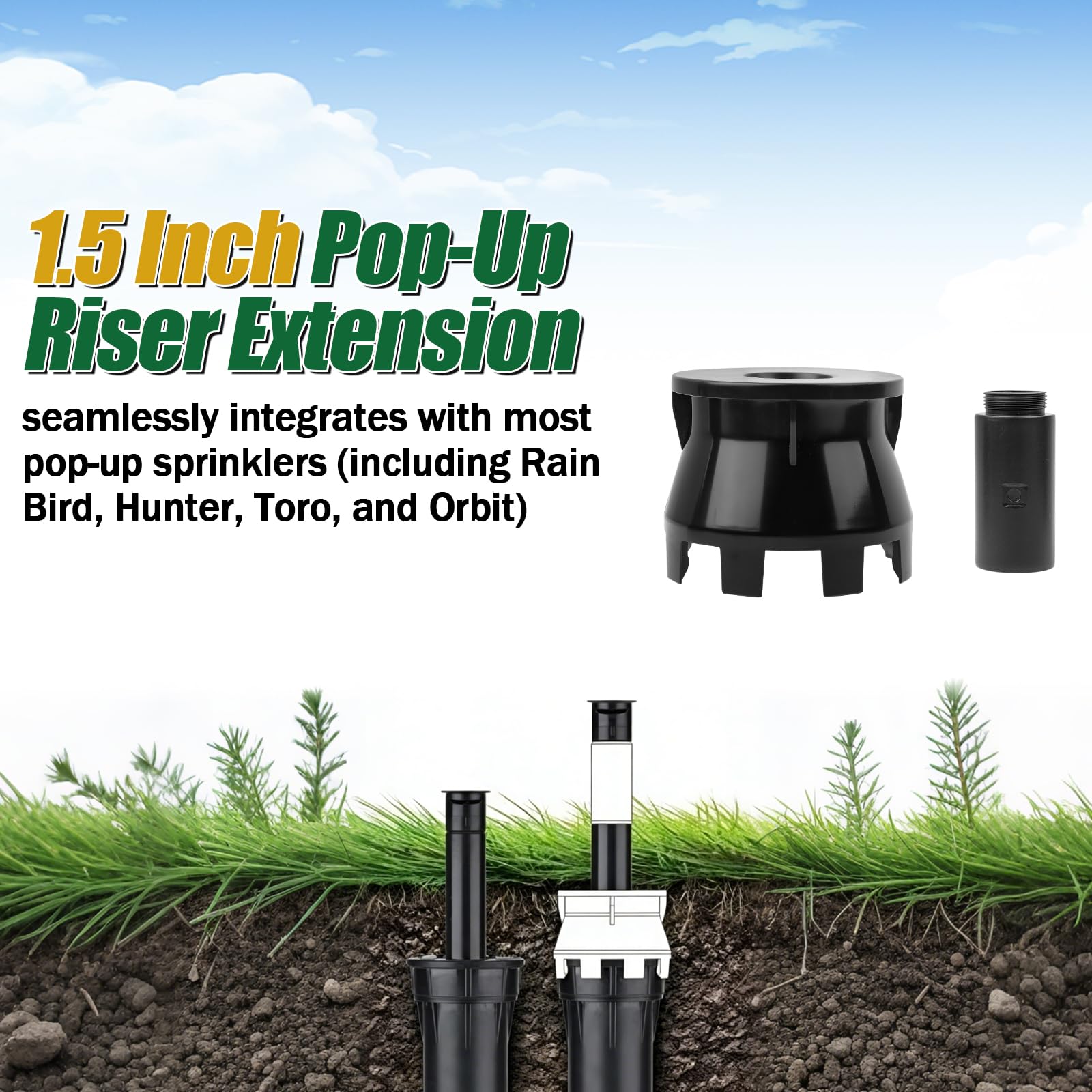 Photo 1 of 1.5 Inch Pop-Up Riser Extension for Most Pop-Up Lawn Irrigation Sprinklers - 6 Pack