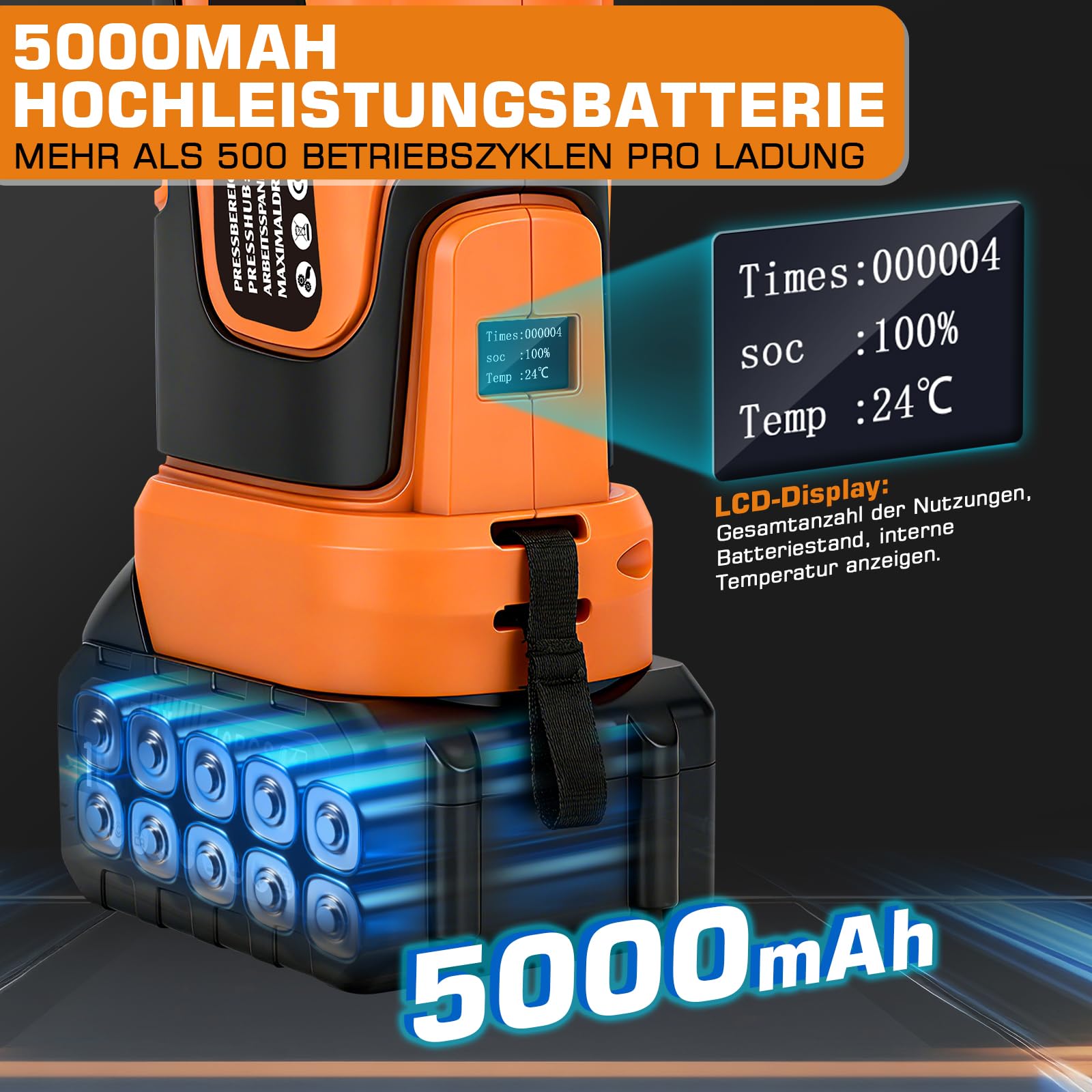 18V Akku Rohrpresswerkzeug Set mit V-Kontur und TH-Kontur, Elektrische Presszange Kupferrohr inkl.V15-18-22-28 und TH16-20-26-32, 2*5-Ah-Akkus und Schnellladegerät für Kupferrohr, Edelstahlrohr Orange