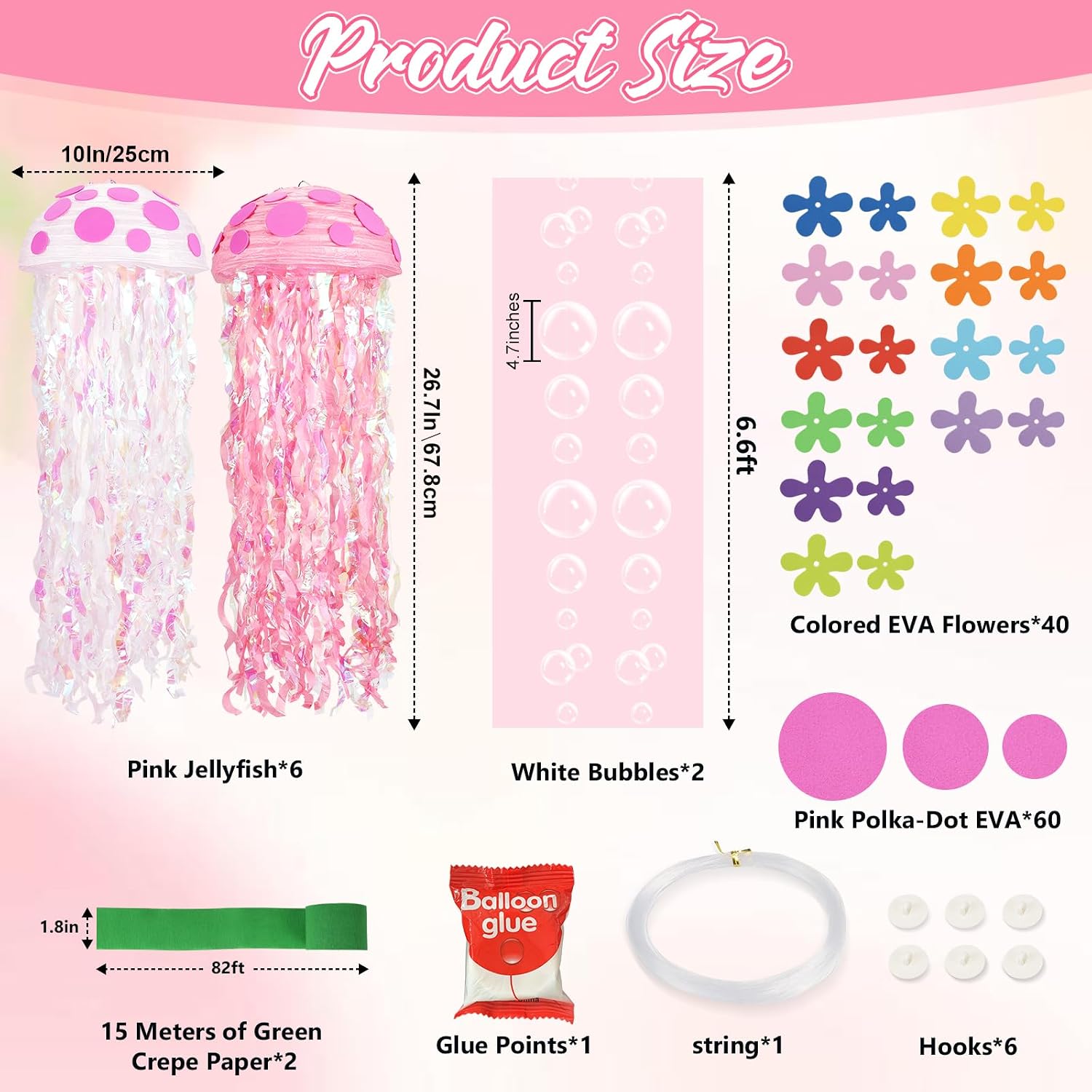 Sponge Party Decorations,Pink Hanging Jellyfish Paper Lanterns | 6 Pack Jellyfish Lanterns,Bubble Garlands,Foam Flower with Tape and String,for Mermaid Party,Ocean Beach Birthday,Baby Shower
