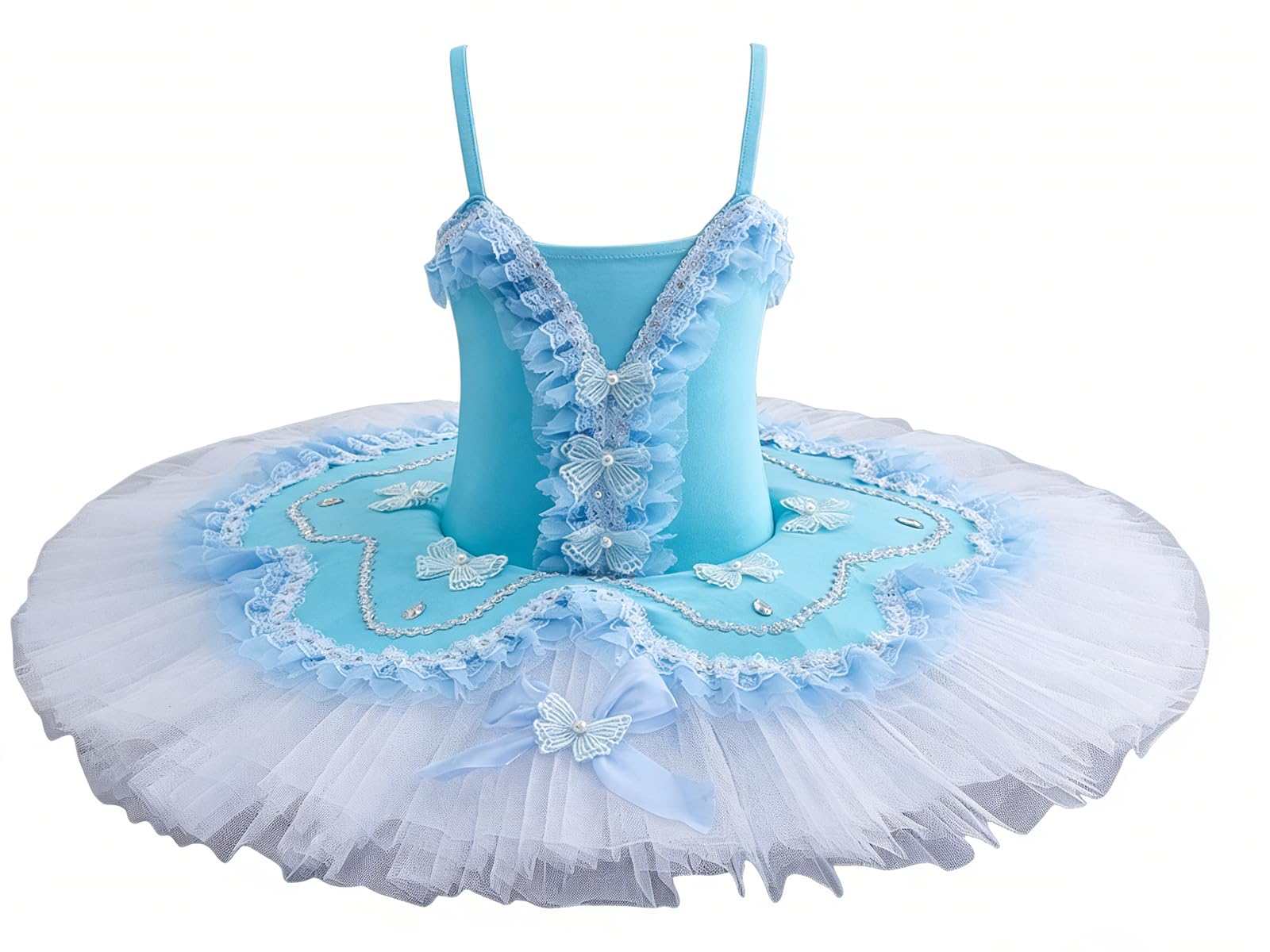 Vestido de Ballet Tutú para Niñas Vestido de Competición de Baile de Salón Traje de Bailarina Falda con Bordado Floral Ropa de Baile Vestido de Entrenamiento para Actuaciones(150Cm)