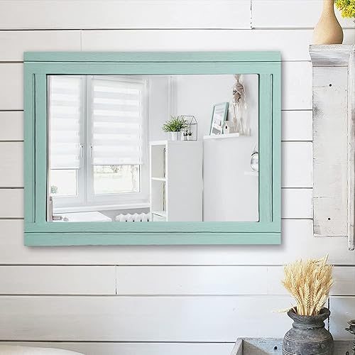 Miniatura 5 de AAZZKANG Espejo rectangular de pared con marco de madera, espejos colgantes modernos para decoración de dormitorio, baño, sala de estar, entrada,