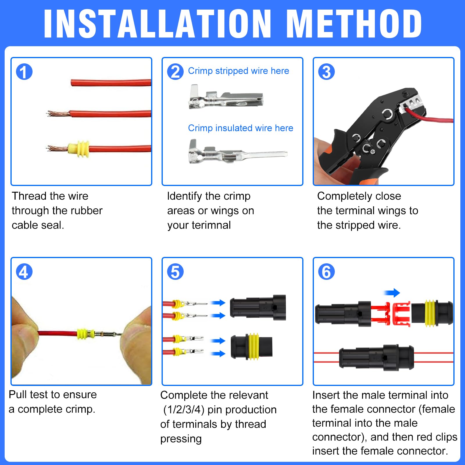 731PCS Juego de pinzas para engarzar cables, Set Alicates Terminales Electricos 0.5-2.5mm², Crimpadora Terminales electricos, Alicates de Terminales con Enchufe de Conector Electrico Impermeable