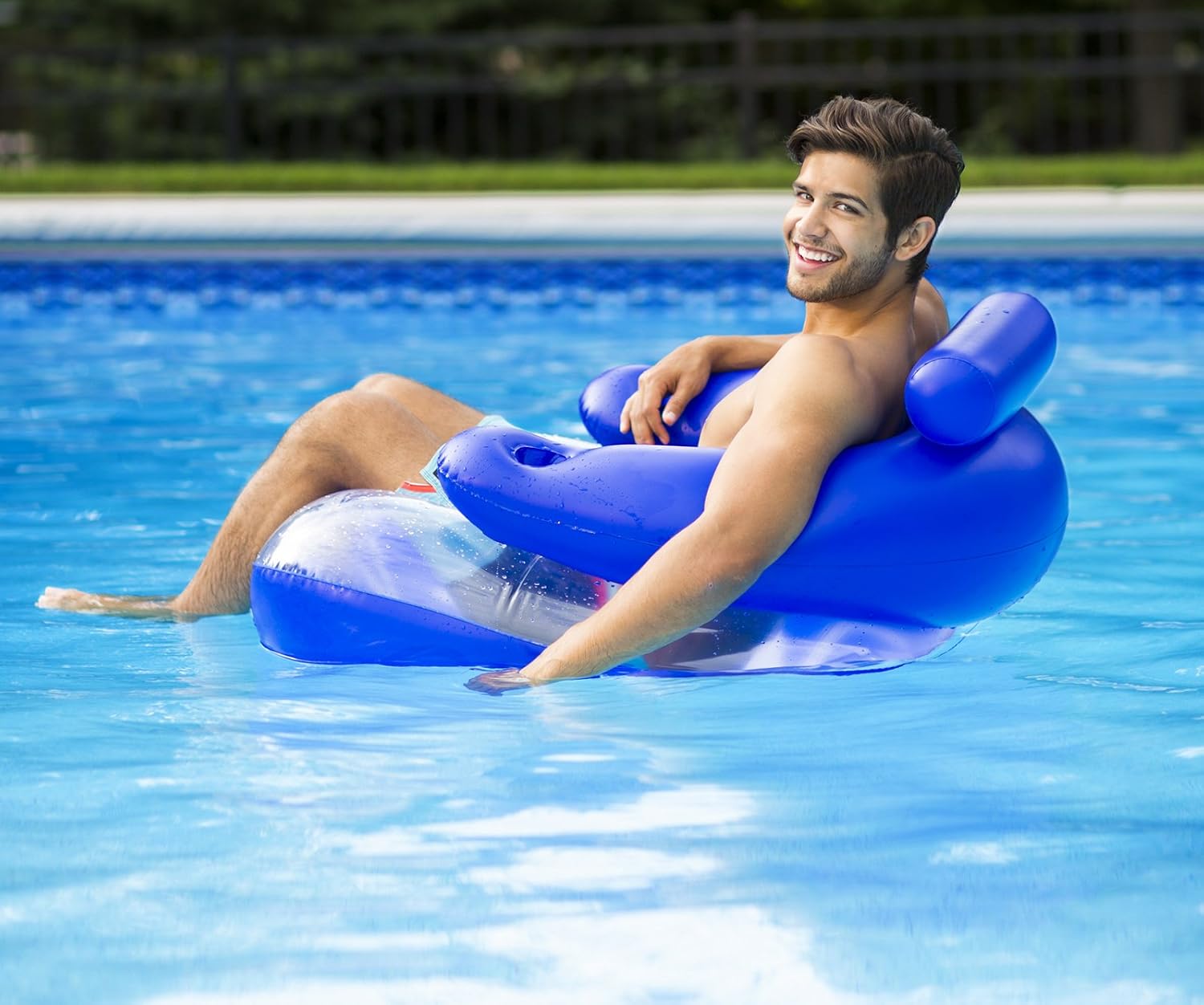 SUN Searcher Aqua-Cliner Lazy Lounger Inflatable Pool Float with Cup Holders, Blue, Adult (950438)