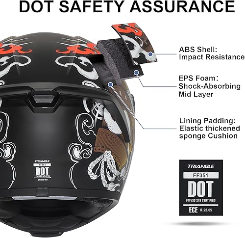 Miniatura 2 de TRIANGLE Cascos de motocicleta con visera completa para adultos, hombres y mujeres, con visera doble y protector solar interno, aprobado por DOT