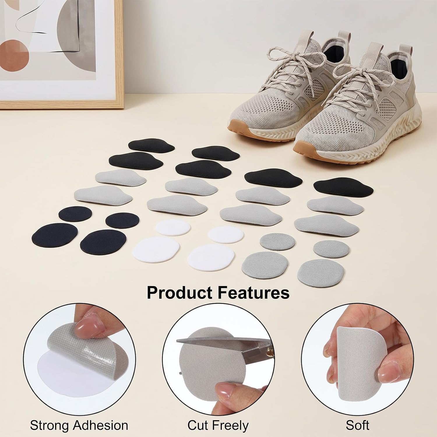 34PCS Shoe Heel Patche, Shoe Heel Repair, Self Adhesive Polyester Patches for Sneakers, Work Boots, Hiking Shoes, Prevent Wear, Repair Holes, Multi-color