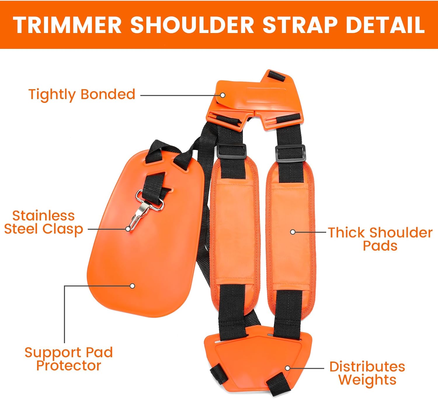 Weed Eater Ergonomic Back Saver Handle Extension with Double Shoulder Strap Harness for Stihl Husqvarna Echo Troy Bilt Ryobi String Trimmer Leaf Blower (Orange)