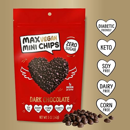 Miniatura 5 de Max Sweets - Mini chispas de chocolate veganas - Deliciosos dulces sin azúcar, ideales para dietas cetogénicas, sin gluten, diabéticos, bajas en