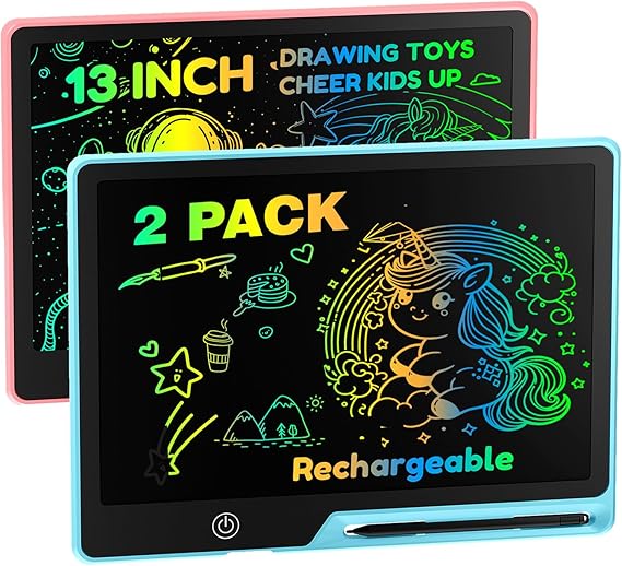 2PACK LCD Writing Tablet for Kids, Rechargeable Doodle Board Toys Gifts for 3 6 8 Year Old Girls Boys, 13 Inch Colorful Drawing Pad for Kids, Gifts for Toddler Educational Learning Travel Toys