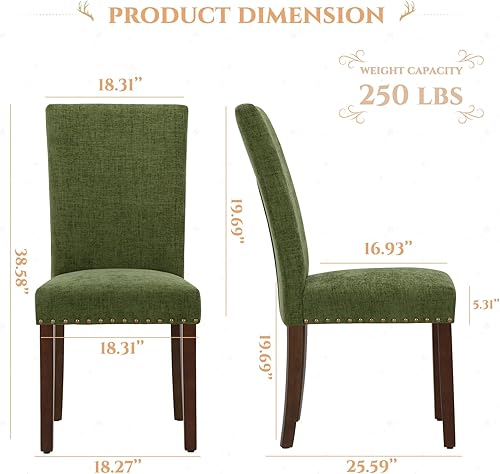 Miniatura 3 de Parsons - Juego de 2 sillas de comedor tapizadas con cabeza de clavo, sillas auxiliares de comedor y cocina con cojines gruesos y patas de madera,