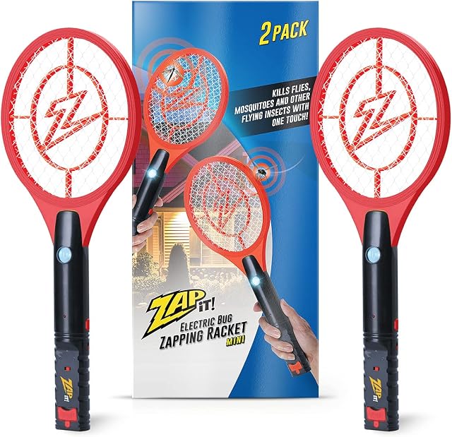 Zap It Electric Fly Swatter Racket & Mosquito Zapper Racket - Rechargeable Bug Zapper Racket - Fly Zapper Racket - Zapper Fly Swatter - Handheld Bug Zapper - 4,000 Volt, USB Charging Cable, 2 Pack