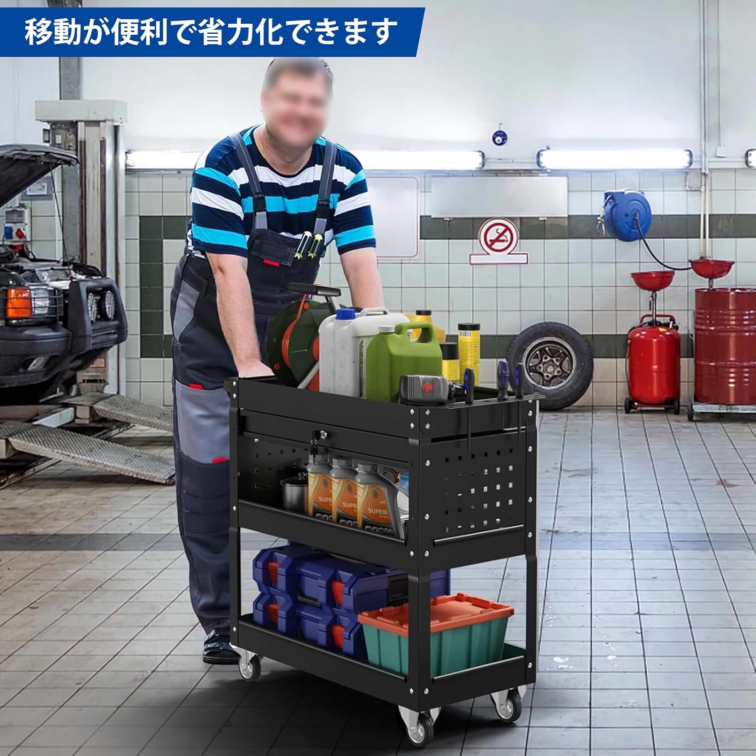 ツールワゴン 3段 3段式 ワゴン キャスター付き ツールワゴン 3段 3段式 ワゴン キャスター付き 樹脂製ワゴン 3段 Φ100・