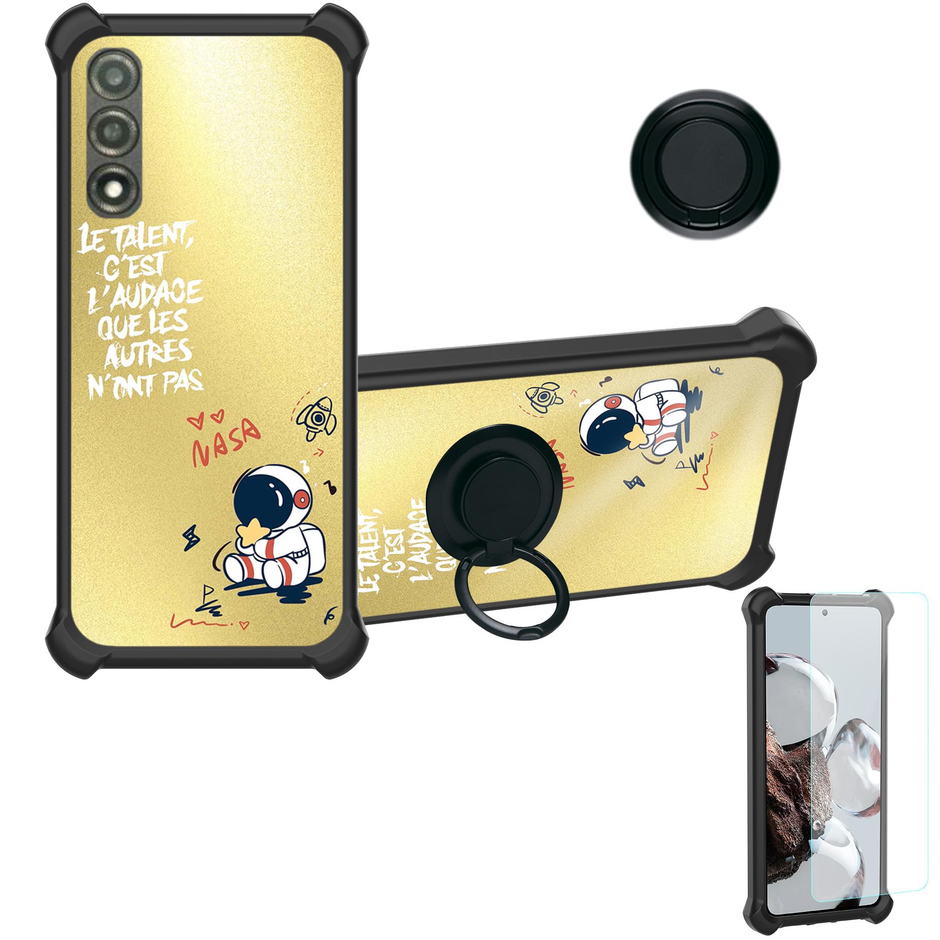 jioeuinly Vortex Hd65 Choice Case Compatible for Vortex Hd65 Choice Phone Case Cover [with Tempered Glass Screen Protector][Hard PC + Soft Silicone][Ring Support] [Golden Reflect Light] DJH-YHY