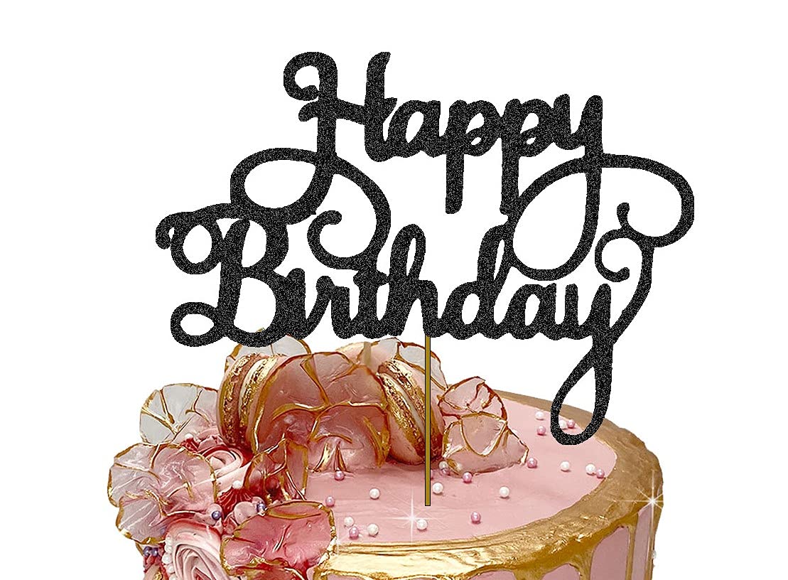 Buy Happy Birthday Cake Topper Glitter Cardstock Toppers 7 Inches x 5 Inches (BLACK) Online at