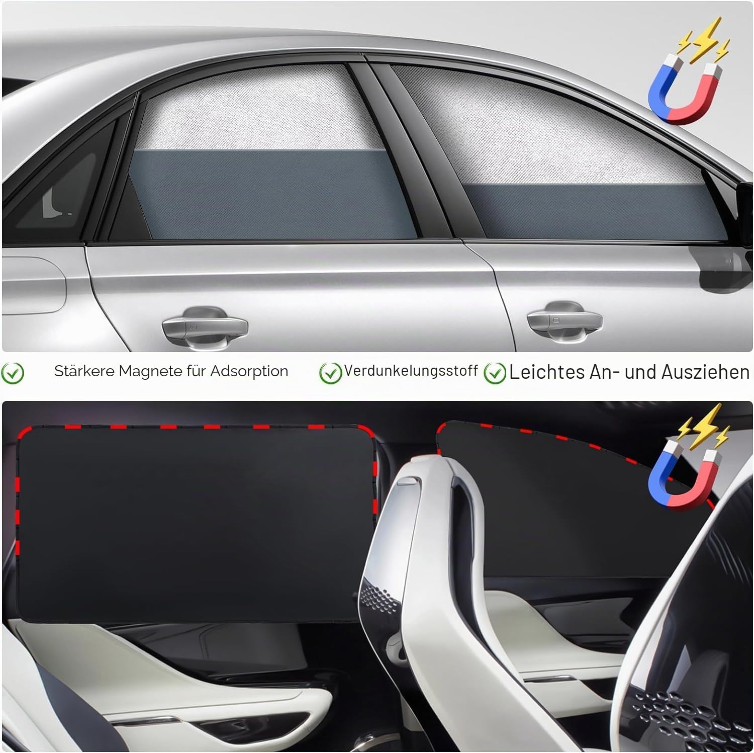ZATOOTO Sonnenschutz Auto Seitenscheibe - Sichtschutz Fenster, Auto Fenster Verdunkelung, Sonnenschutz Auto Magnetisch, Auto Vorhang mit UV-Schutz, Silber