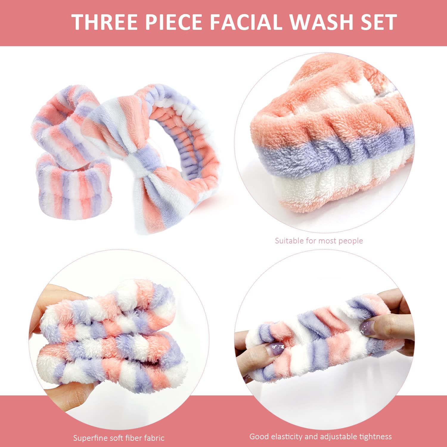 Chuangdi 3 stuks spa hoofdband pols wasband set zachte spa gezichtsmake-up hoofdbanden elastische pols zweetband pluizige hoofdband gezichtshoofdband wasband voor vrouwen meisjes make-up (wit, zwart