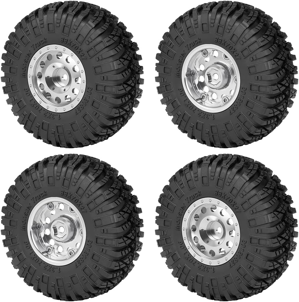 RCLIONS Aluminium 1.3" Beadlock Wheel with Wheel Tires for 1/24 SCX24 AX24 1/18 TRX4M