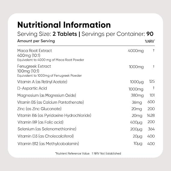 Testosterone Supplements for Men - 180 Vegan Tablets - 3 Months Supply