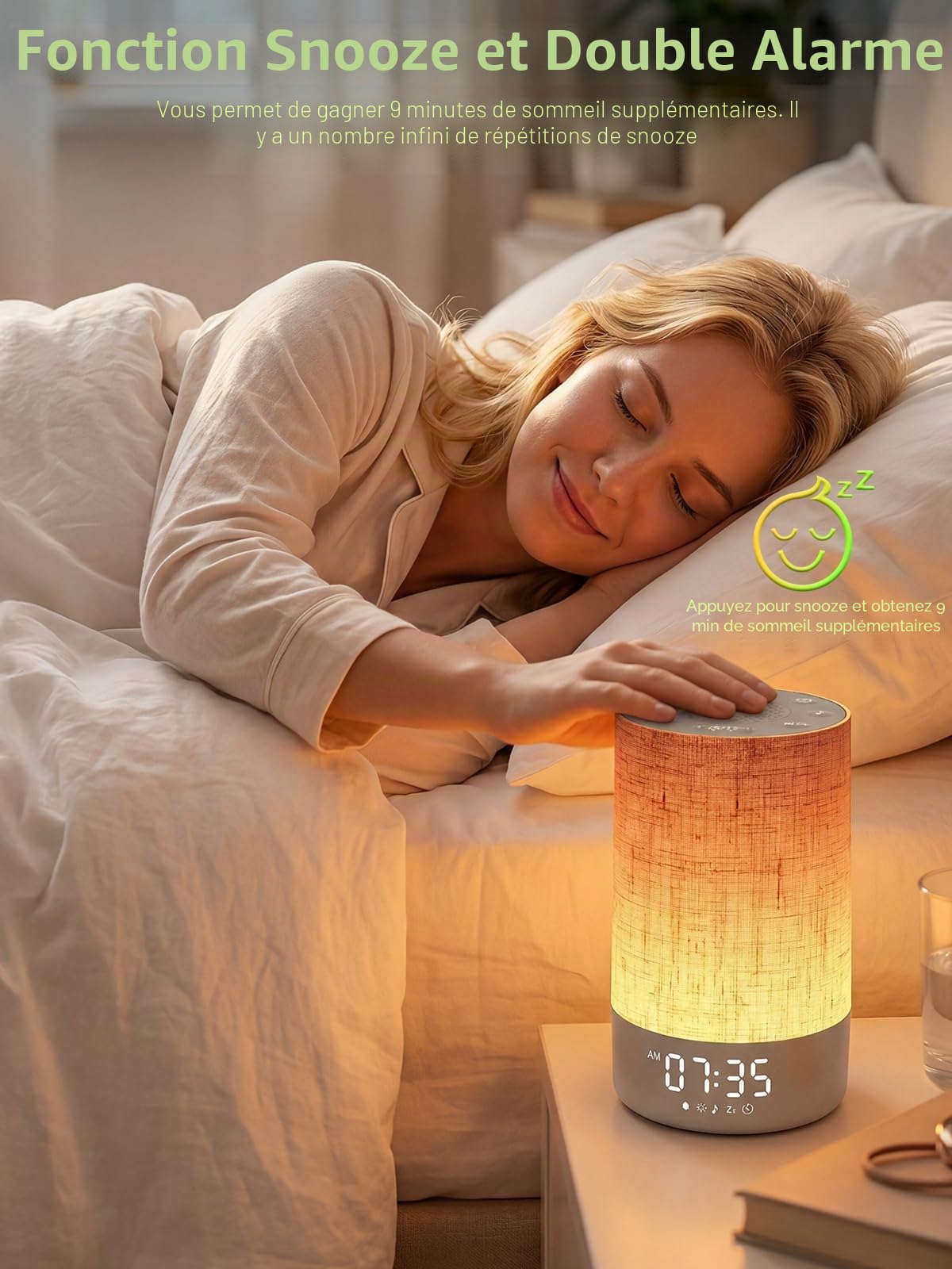 Réveil Lumineux Simulateur d'Aube, Lampe de Reveil avec 30 Sons pour Dormir, LED Lampe de Chevet à Intensité Variable, Fonction Charge, Snooze, Minuteur, 13 Niveaux de Luminosité, pour Chambre