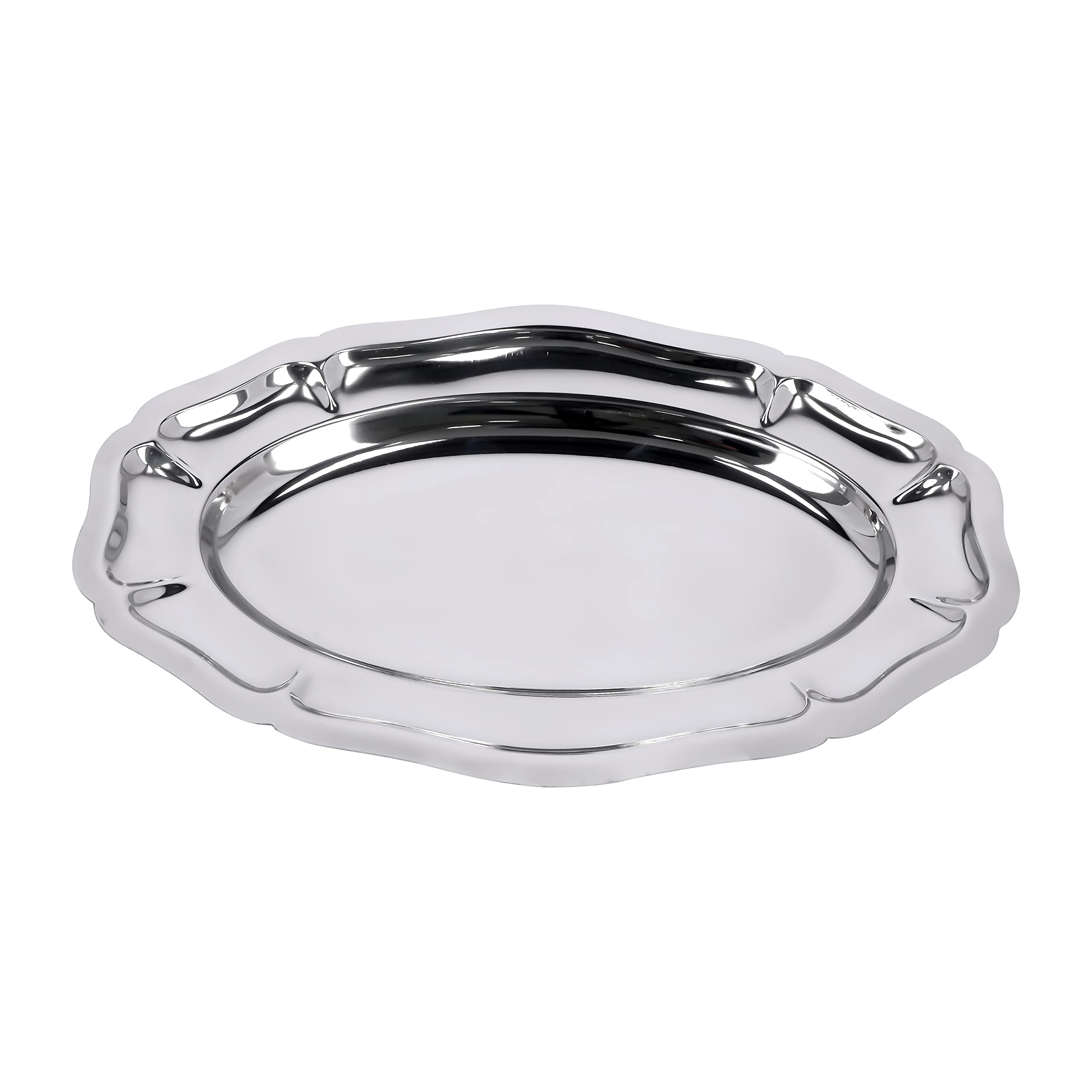 Royalford 35 CM Salad Tray- RF11635 Stainless Steel, Light-Weight and Food-Grade Tray| Elegant Mirror-Finish Body and Durable Design| Perfect for Serving Food| Silver