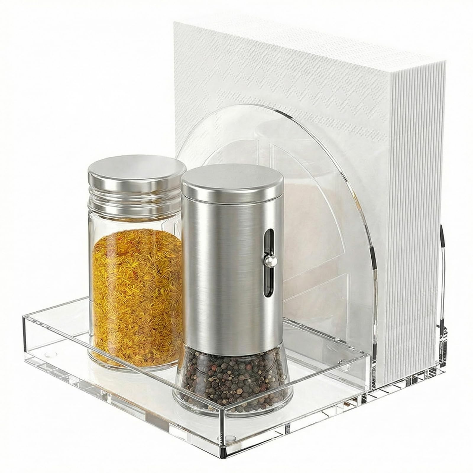 Photo 1 of YAGELI Clear Acrylic Napkin Holder Magnetic 2-in-1 Salt Pepper Caddy