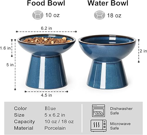 Miniatura 2 de YauYik Juego de cuencos elevados para agua y comida para gatos, cuencos elevados extra anchos de 6.2 pulgadas, plato de comida para gatos poco