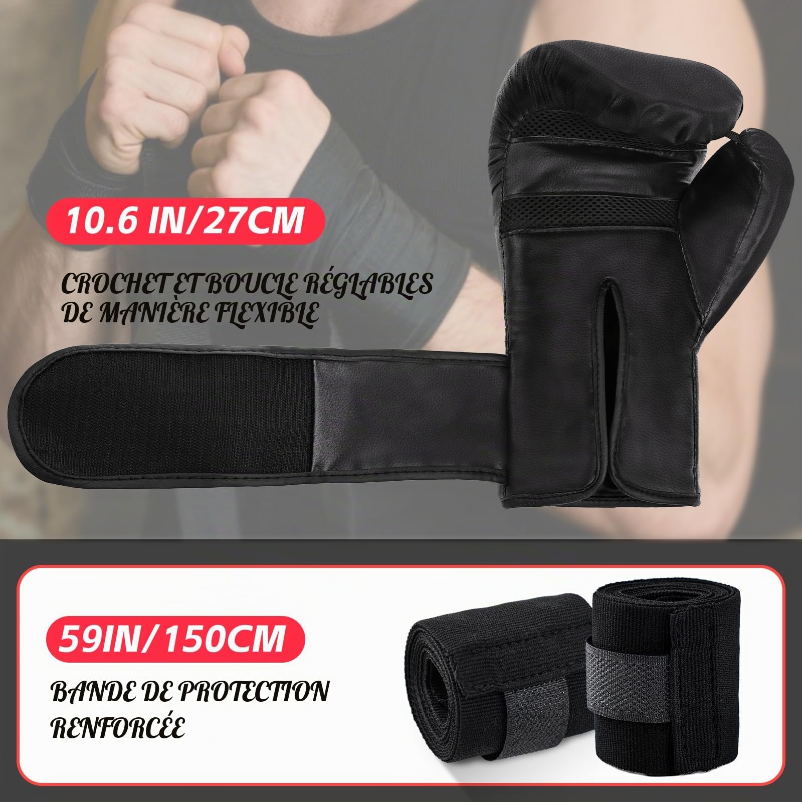 Gants de Boxe avec Paume Ventilée et Gants MMA Hommes Femmes Adultes pour Sac de Frappe Kickboxing, Gants d'Entraînement Muay Thai 14oz