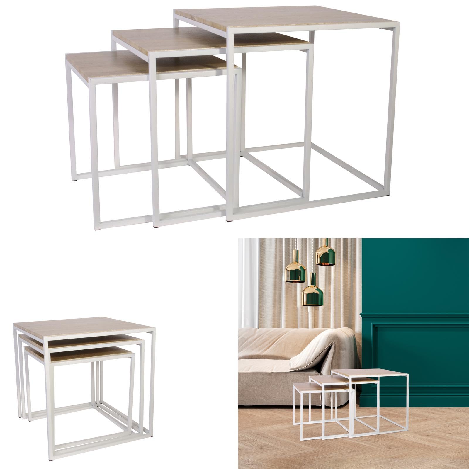 HOME DECO FACTORY - HD3846, Table Carrée en Bois Blanc, Design Tendance et Modulable, Conçue pour Salon ou Chambre, Dimensions 45 x 45 x 45 cm, Élégance et Modernité