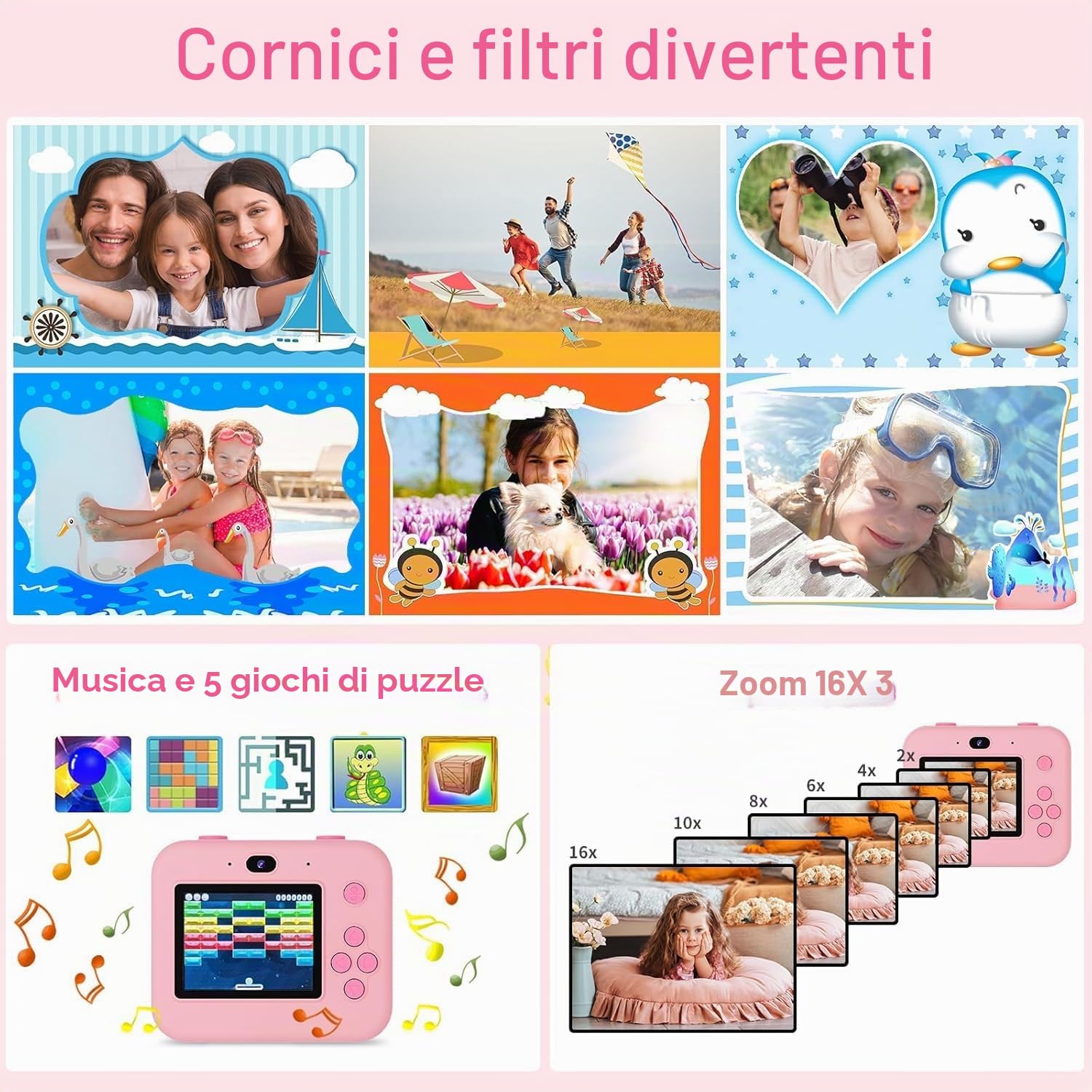 ASTGMI Macchina Fotografica Bambini Istantanea, 2,4 Pollici 1080P Fotocamera Bambini Selfie con Carta da Stampa e 32GB Scheda, Giocattolo Regalo di Natale Bambino e Bambina 3 4 5 6 7 8 Anni (Rosa)
