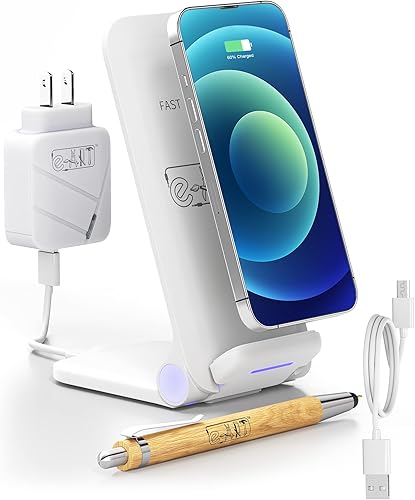 e-ART 15W Foldable Wireless Fast Charger with Wall Charger and Stylus Pen-Wireless Charger Gift-iPhone Charger-Fast-Charging Samsung Galaxy with 28W