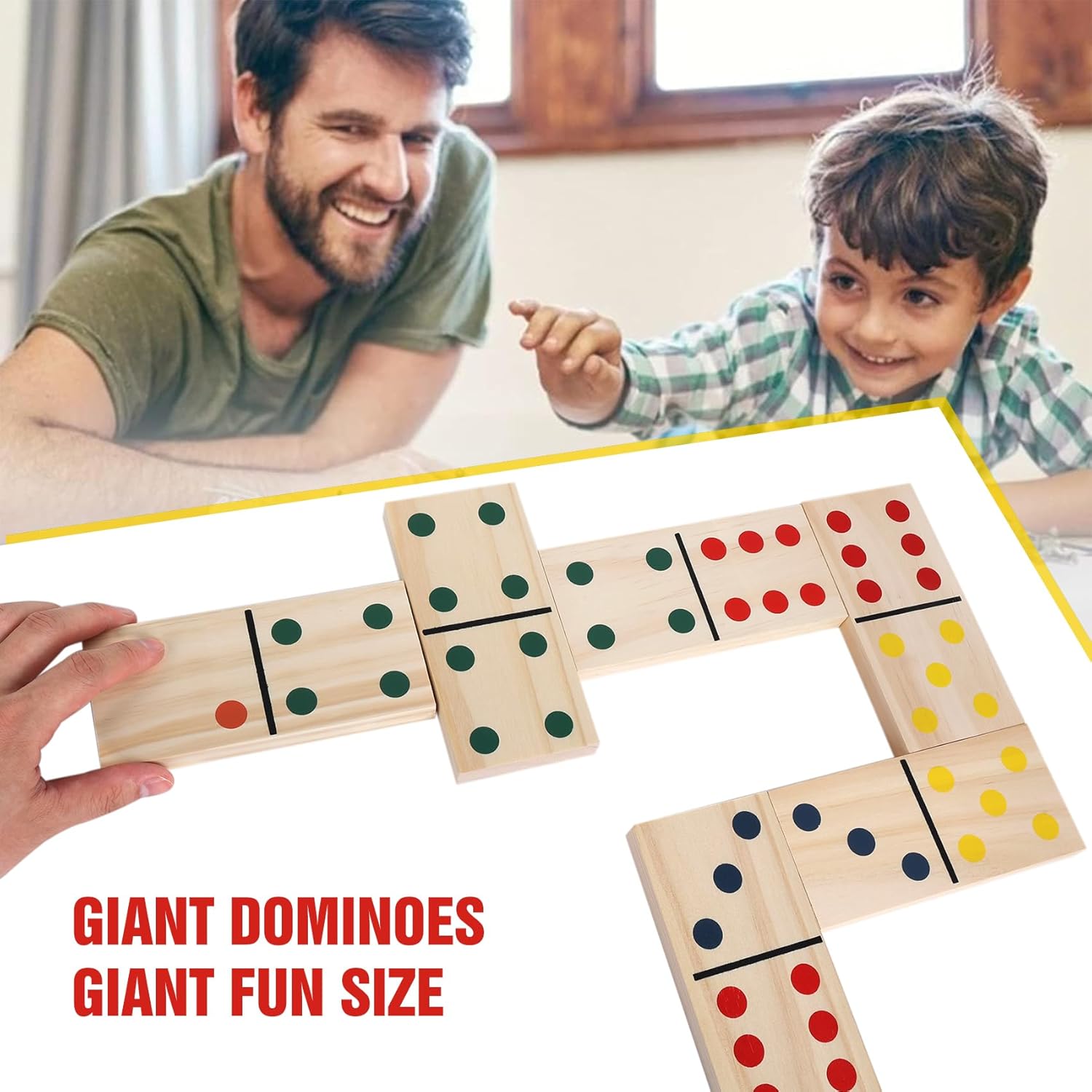 GOTHINK Giant Wood Dominoes Game Outdoor Set for Adults and Kids, 28pcs Jumbo Large-Format Domino Tile with Carrying Bag for Birthday Holiday Family Party Games & Outdoor Lawn and Backyard Activities