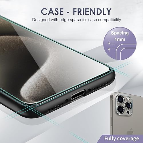 Miniatura 6 de Tempered Glass Compatible with iPhone 15 Pro Max Screen Protector 6.7'', 3 Pcs Screen Protector + 2 Pcs Camera Lens Protector, Not for iPhone 15