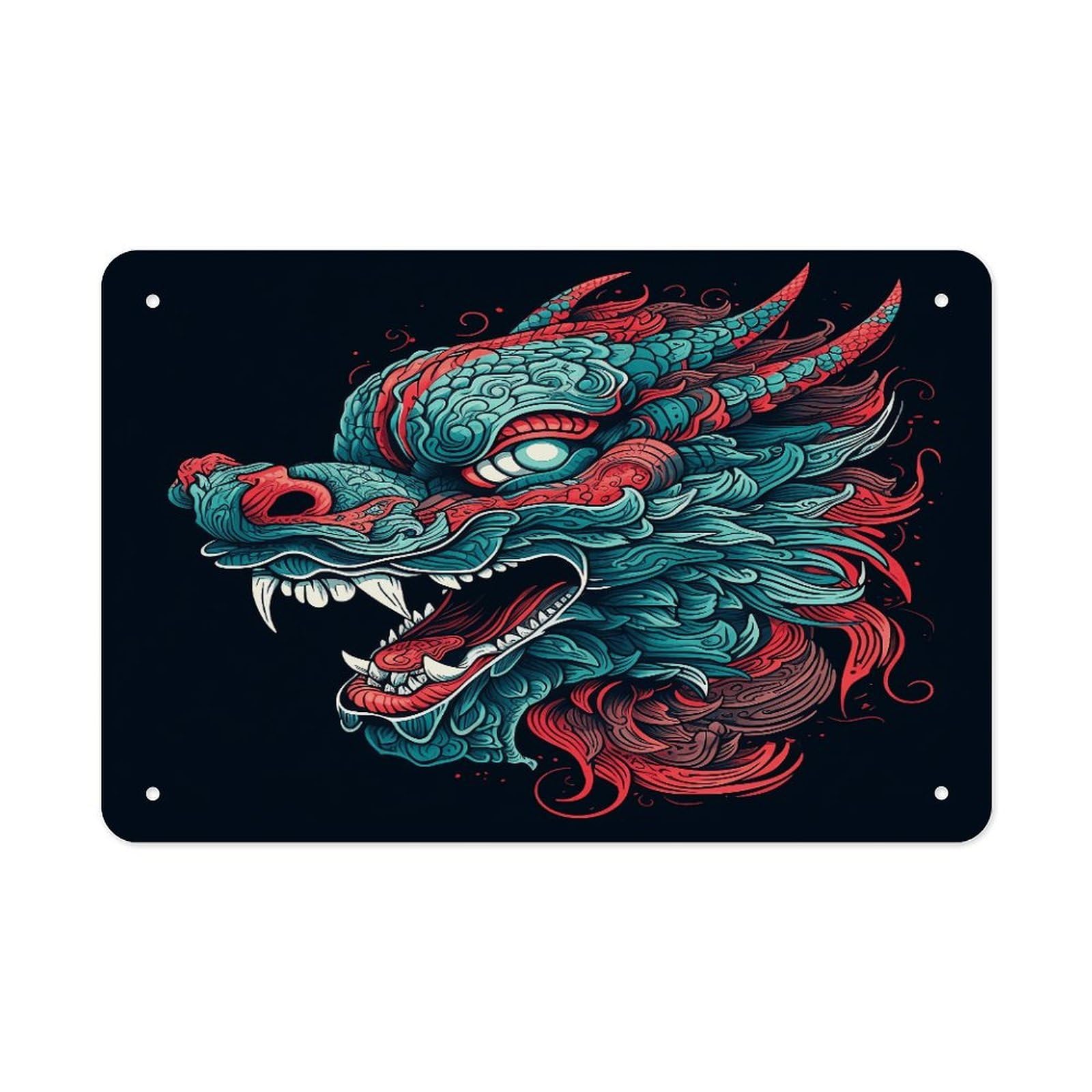 Fodpand Style Dragon Head Pattern Wall Art Metal Signs Tin Sign