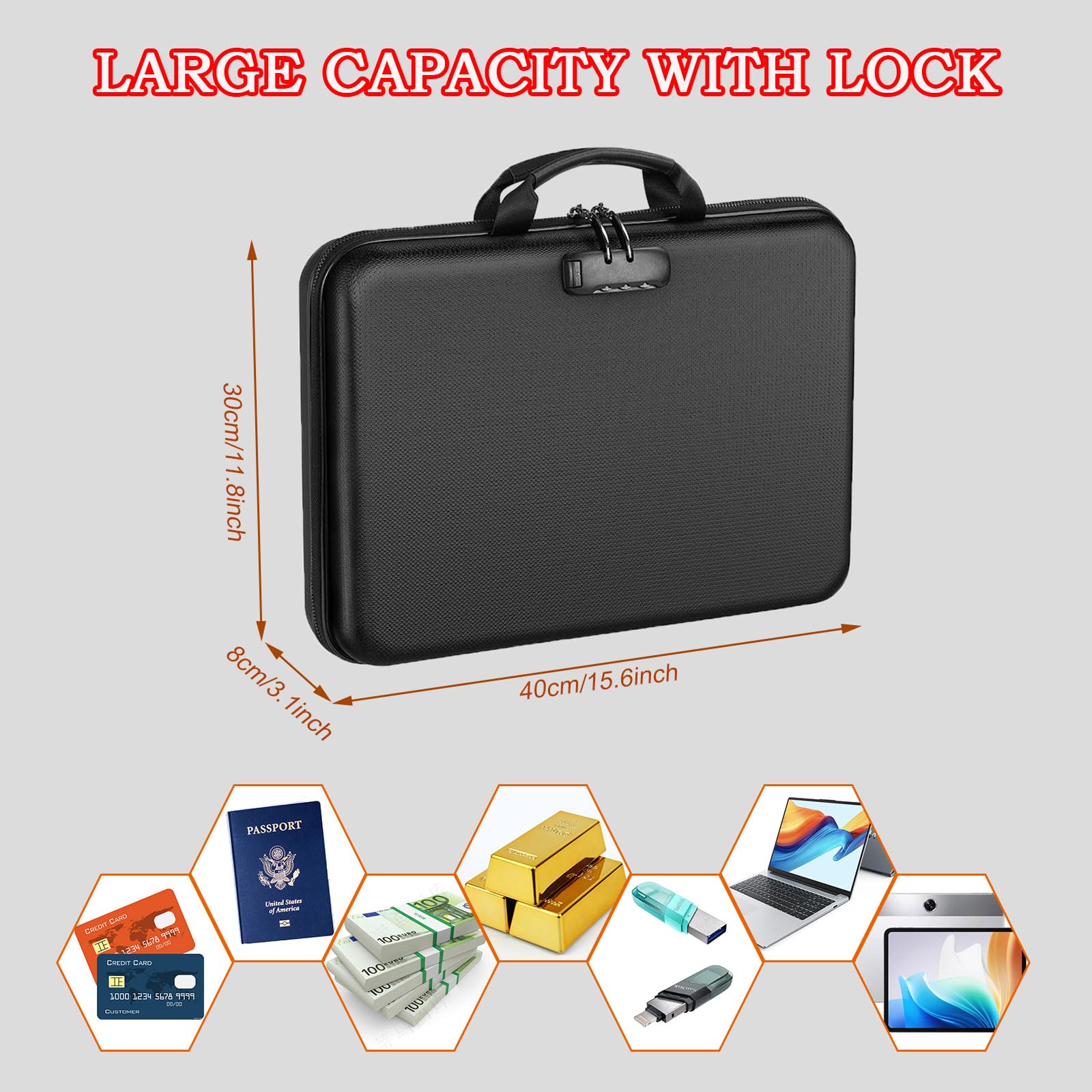 Caja Fuerte Ignífuga, Bolsa de documentos ignífuga con cerradura, 13 compartimentos, múltiples bolsillos, impermeable, Bolsa Organizador para documentos, caja para guardar documentos y certificados