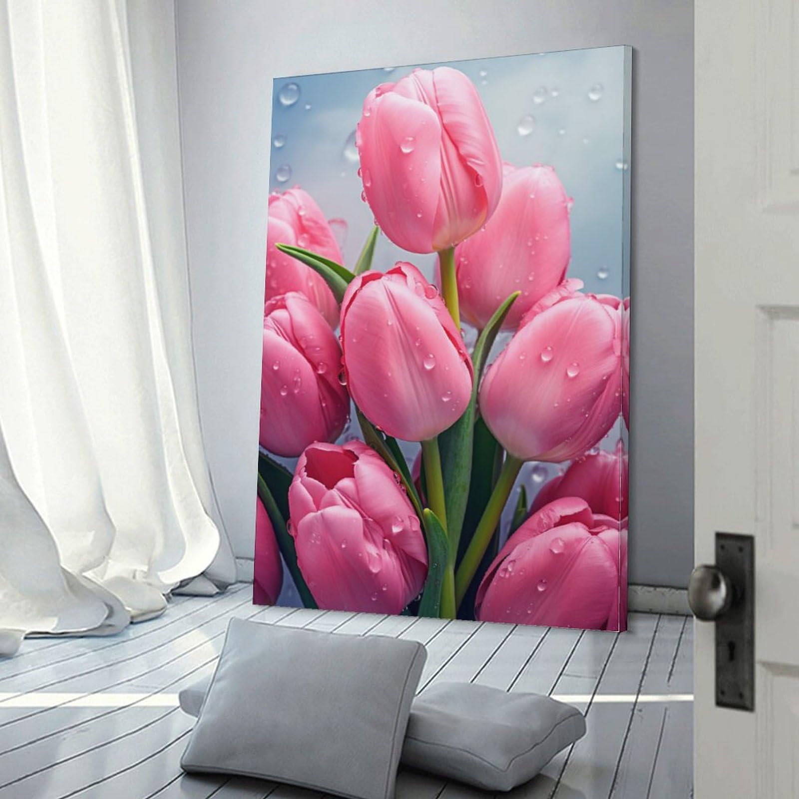 ピンク　ピンクのお花 壁掛けアート 絵画 花の絵 フラワーアート Amazon.co.jp: 絵画 枝にぶら下がっているピンクの花インテリア