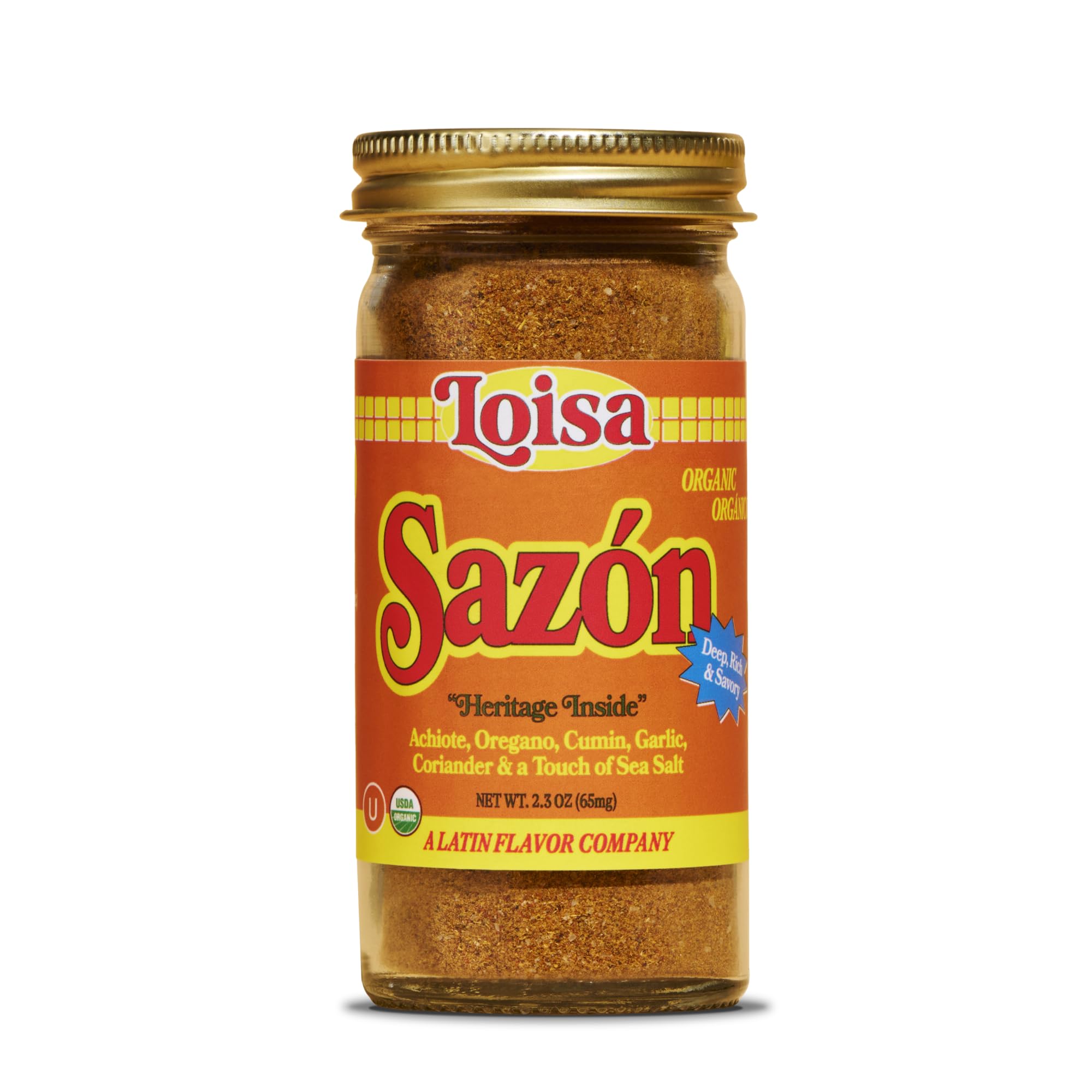 Loisa Sazón Seasoning, USDA Organic, Non-GMO, No-MSG, No Preservatives, No Artificial Coloring, No Artificial Flavors, 2.3oz, Pack of 1 (Sazon)