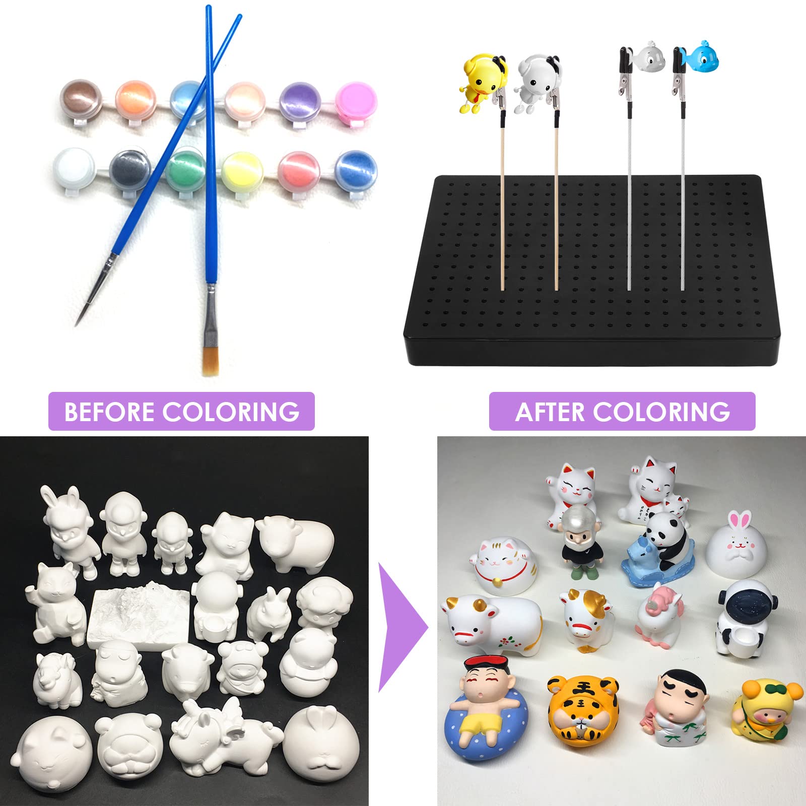 Swpeet Strumenti di modellazione per supporto base per verniciatura a spruzzo aerografo 37Pcs Professional Painting Stand Base Holder y Gundam Modeler Herramientas básicas con Alligator Clip Sticks