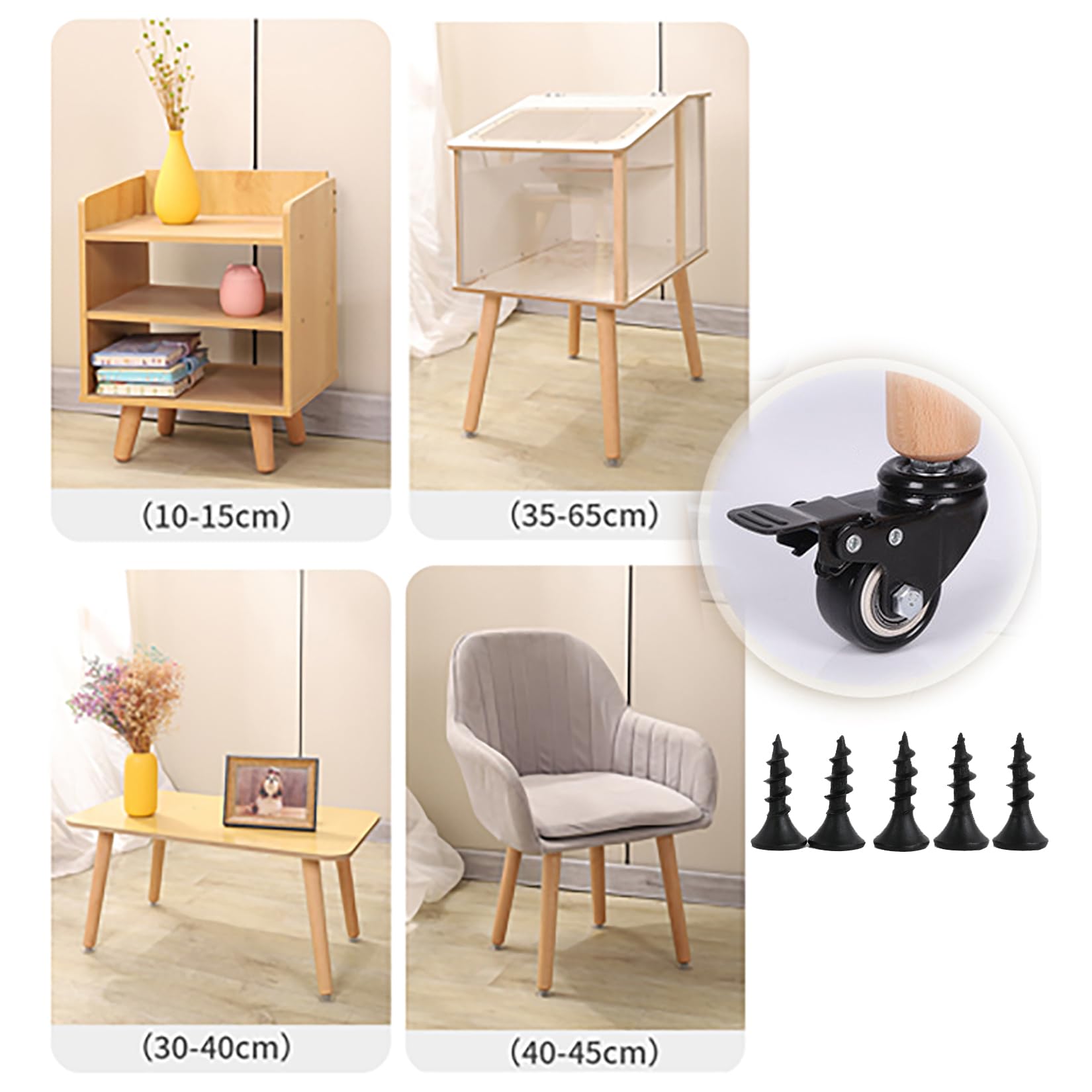 Patas de Muebles de Madera con Ruedas, 4 Piezas Patas Cónicas Patas De Mesa Patas de Escritorio,para Armario Sofá Comedor Soporte de TV