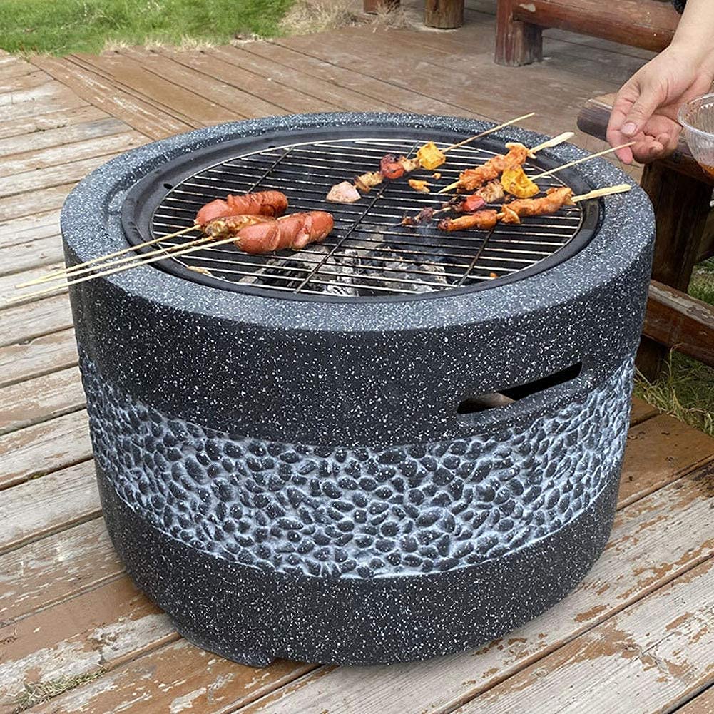 Palenisko z półką na grilla, palenisko ogrodowe, grzejnik tarasowy, grill, lód, modna i artystyczna podstawa z tlenku magnezu (szary)
