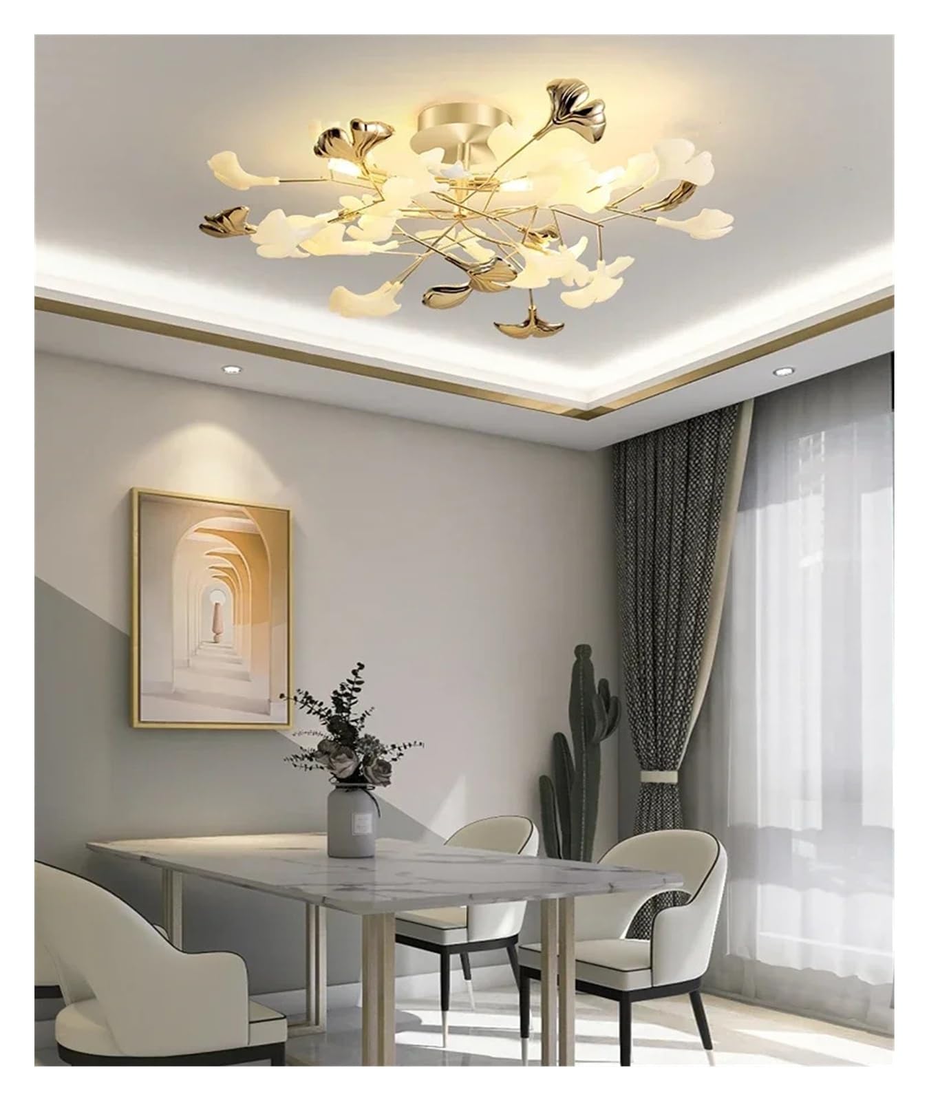 Générique Lustre, Salon de luxe plafonnier Post-moderne design feuille Restaurant chambre plafonniers hôtel Art LED décor luminaire(D60 H30CM,Warm)