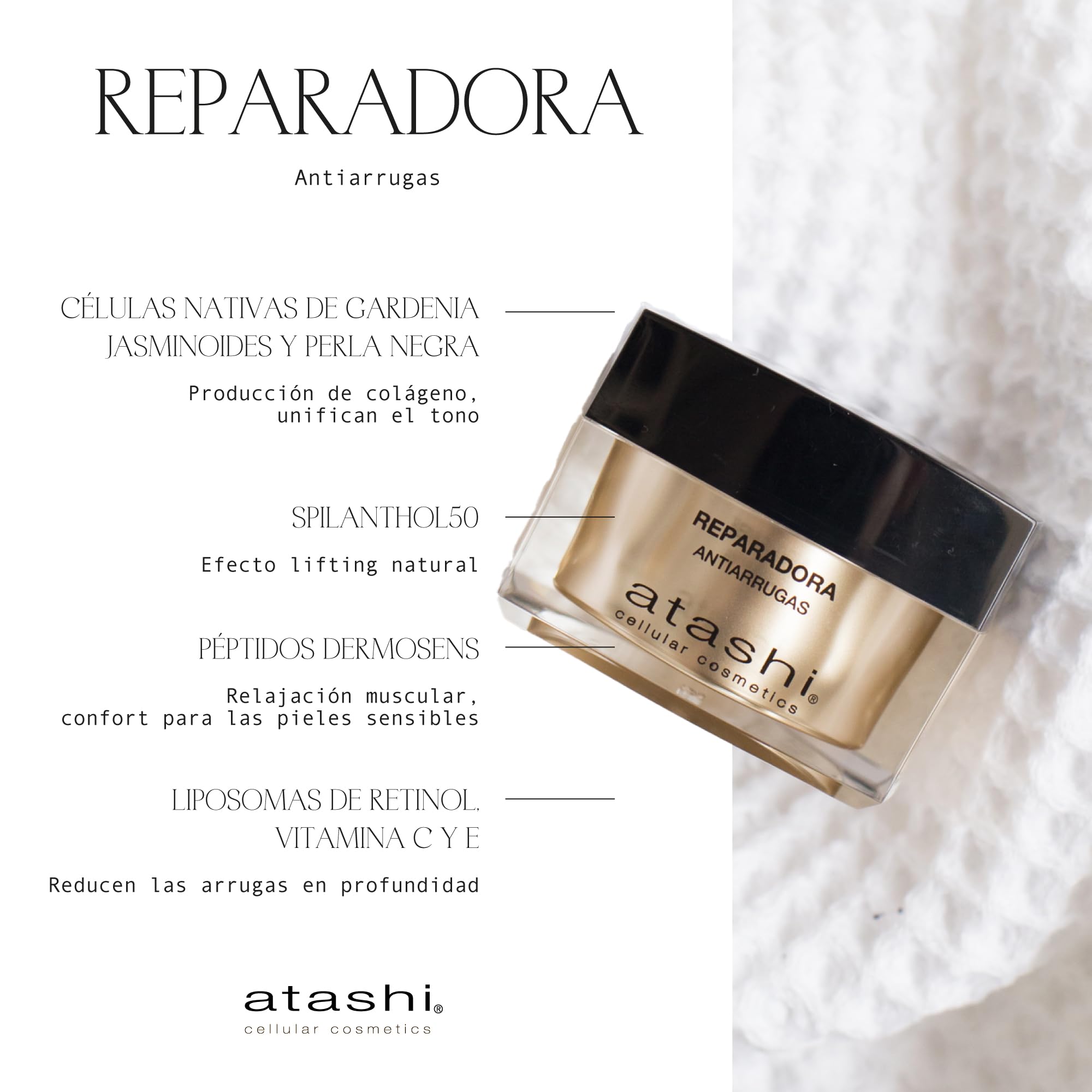 Atashi | Cofre Ritual Hidrata y Repara | Crema Hidratante Redensificante SPF15 + Crema Reparadora Antiarrugas | Con Gardenia, Perla Negra, Retinol y Spilanthol Activo | 50 ml + 50 ml