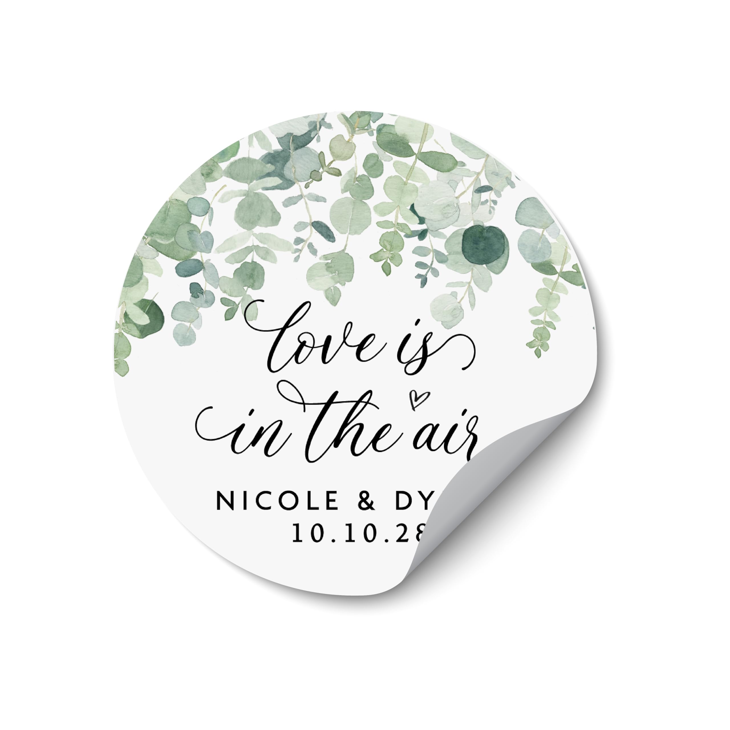 Love is in The Air Stickers Personalised Wedding Stickers, Romantic Favour Labels, Custom Round Wedding Seals, Wedding Envelope Stickers, Gift & Favour Labels for Weddings & Celebrations - WC16
