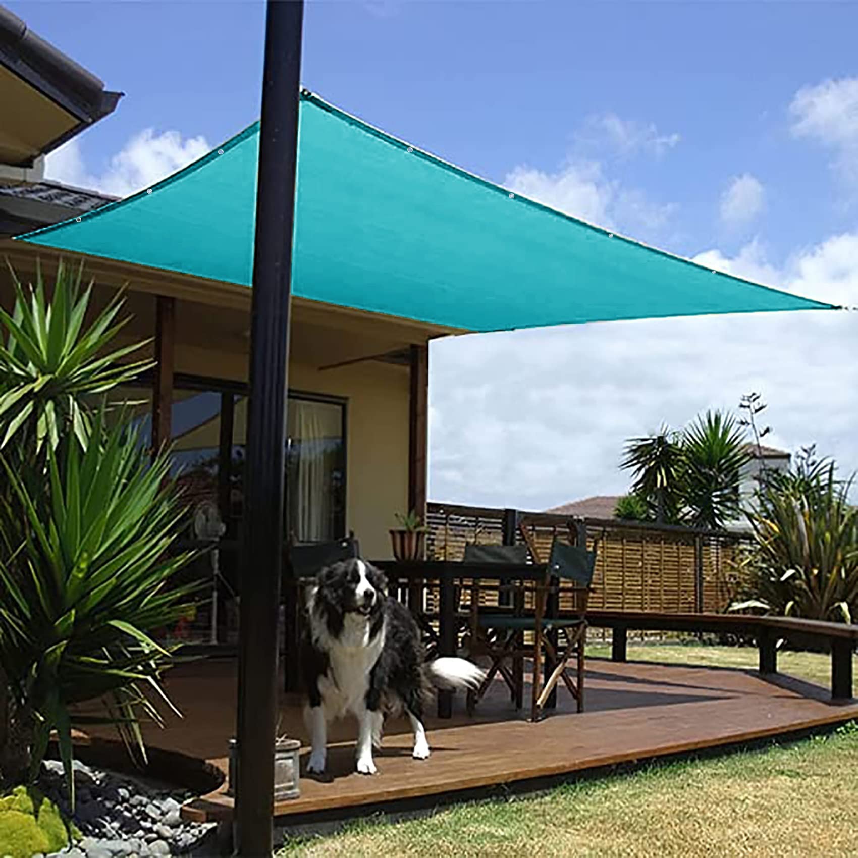 Parasole rettangolare 5 x 10 m, protezione UV e tessuto impermeabile, occhielli e cinghia per uso esterno, ideale per patio, giardino, prato, cielo blu
