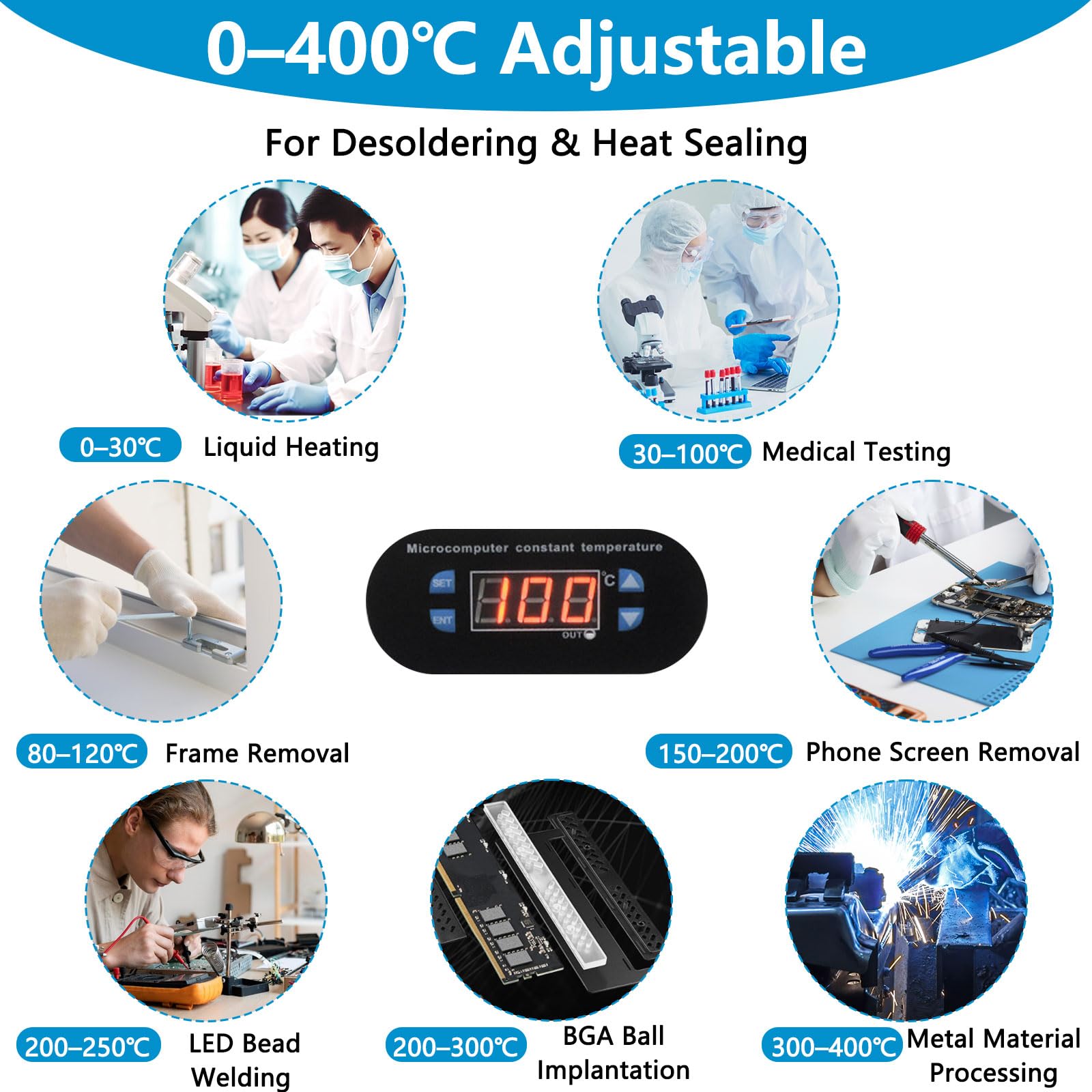 800W Lötstation Heizplatte 200x200mm, Digitale LCD Vorheizstation 0–400℃ einstellbar, Elektrische Heizplatte für PCB Platine, Handy Bildschirmreparatur & Bauteilentlötung